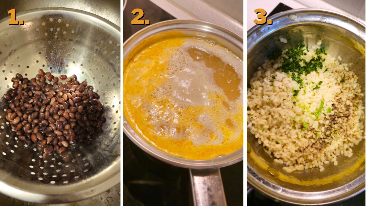 making the black beans and lime rice