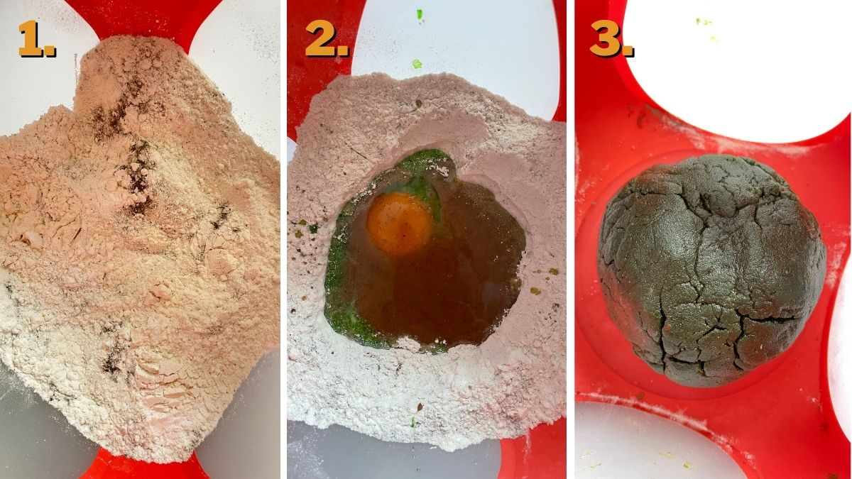 making the cooking dough by sifting the flour and letting it rest