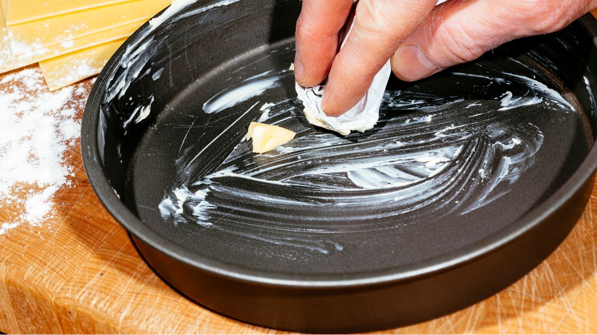 massage butter on the brownie pan