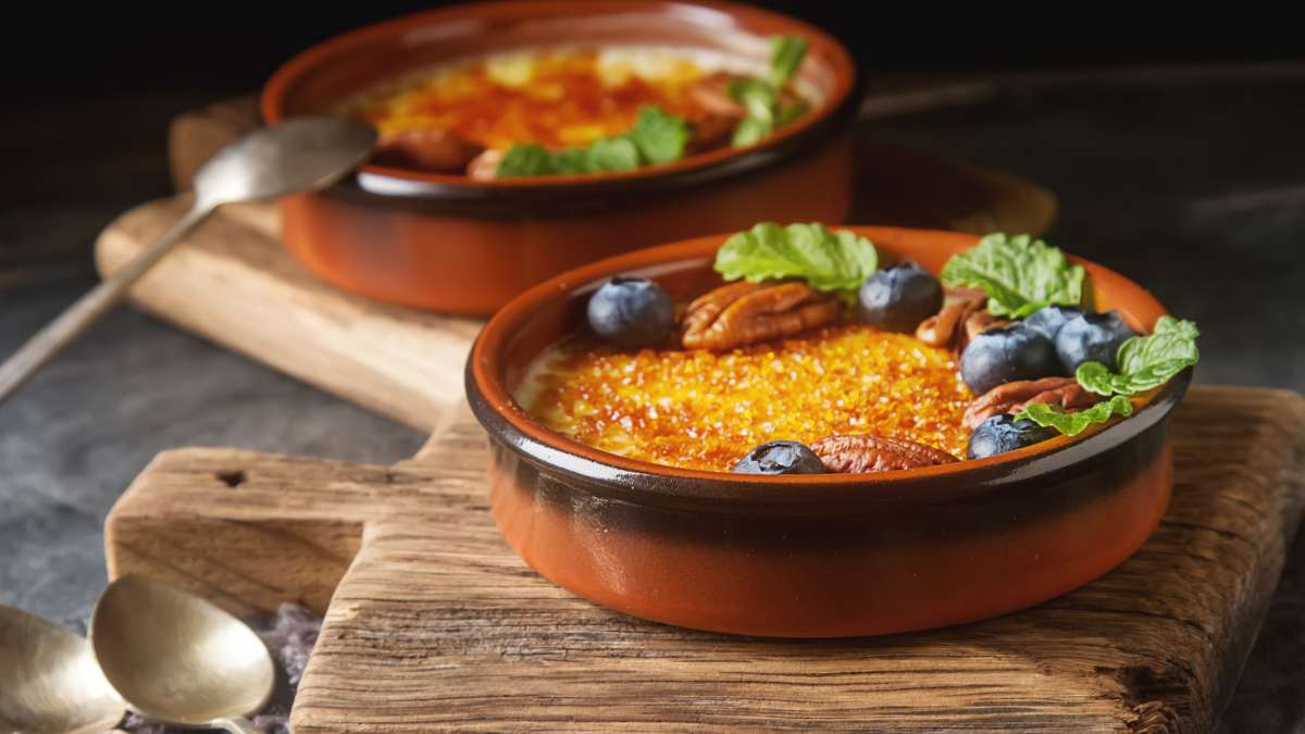 nuts as decoration on Crème Brulée