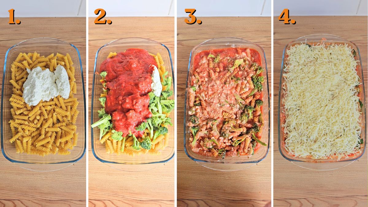 one pan cottage cheese pasta bake with broccoli