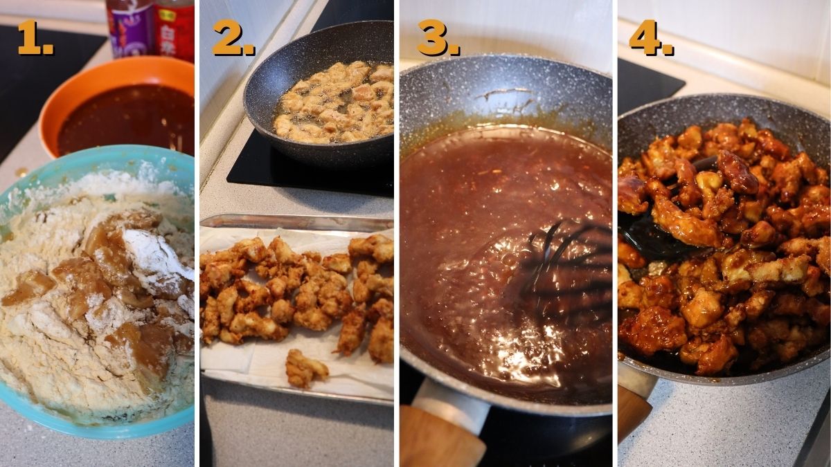 preparing the General Tsos Chicken