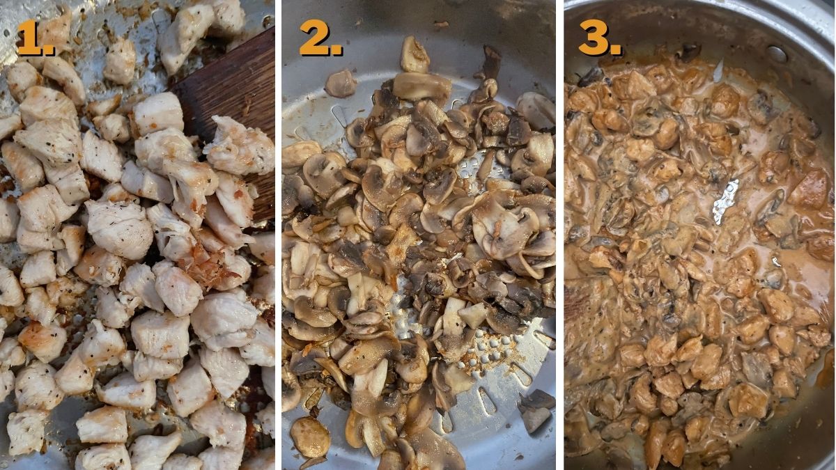 preparing the chicken and mushroom sauce