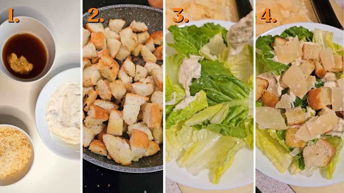 preparation of caesar salad