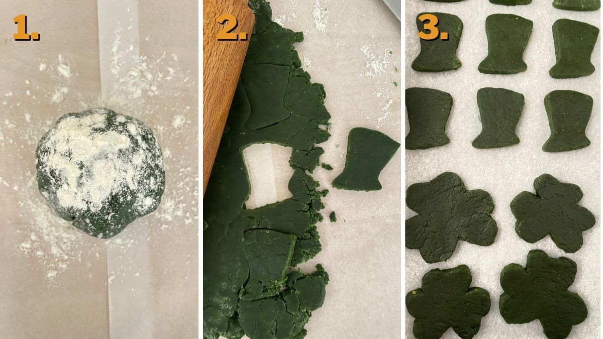 rolling the dough and cutting up the cookies