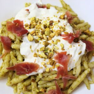 stracciatella pasta with Pistachio and Pesto