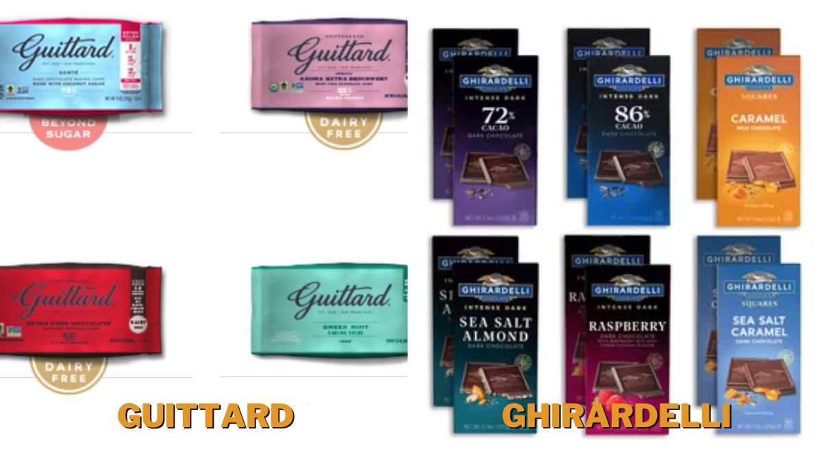 variety of different flavors of Guittard vs Ghirardelli products